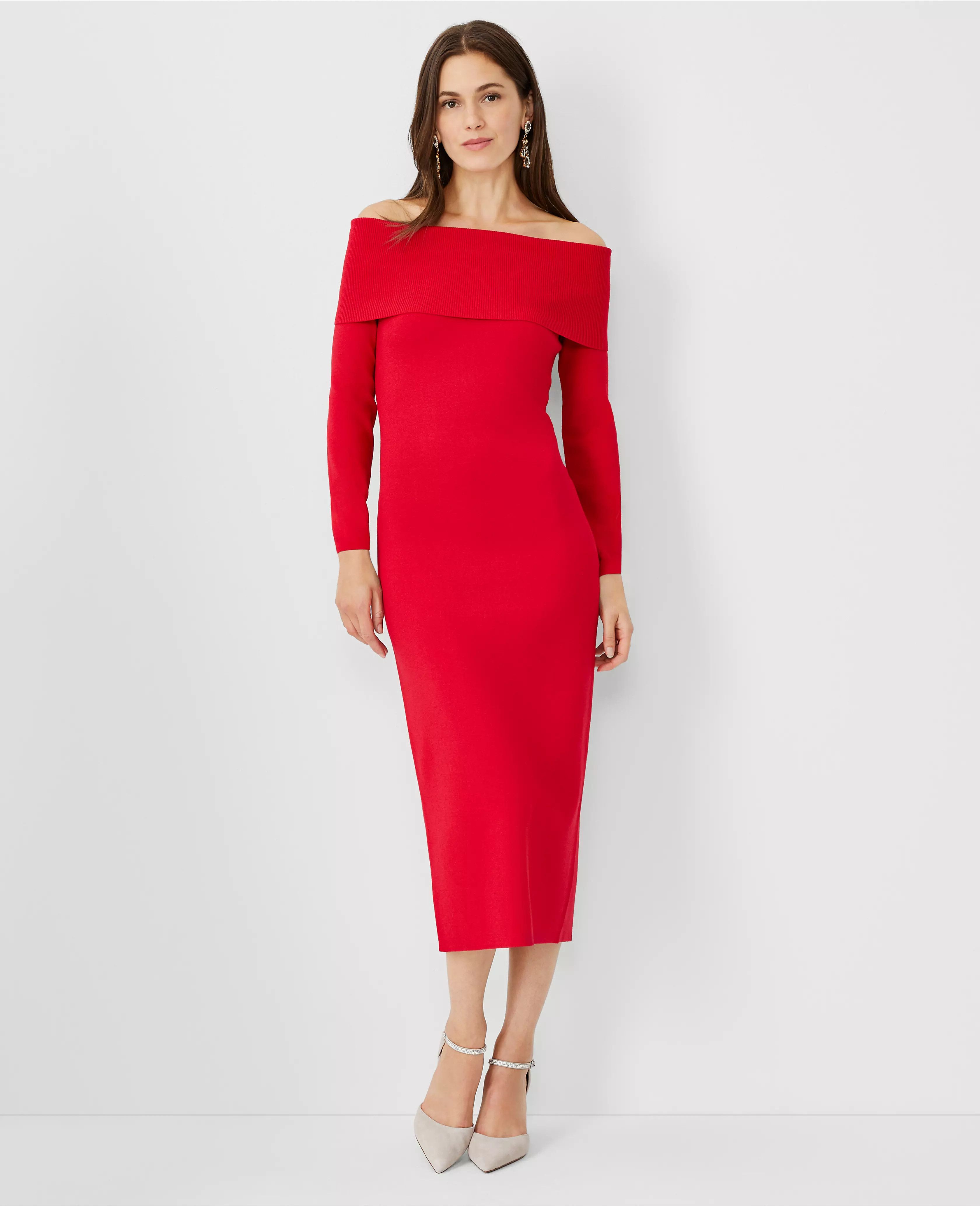 Petite Off The Shoulder Midi Sweater Dress | Ann Taylor (US)