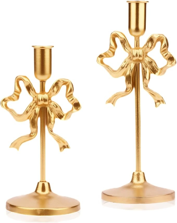 Gold Bow Tie Candle Holders, Vintage Brass Candlestick Holders for Pillar Candles, Halloween & Ch... | Amazon (US)