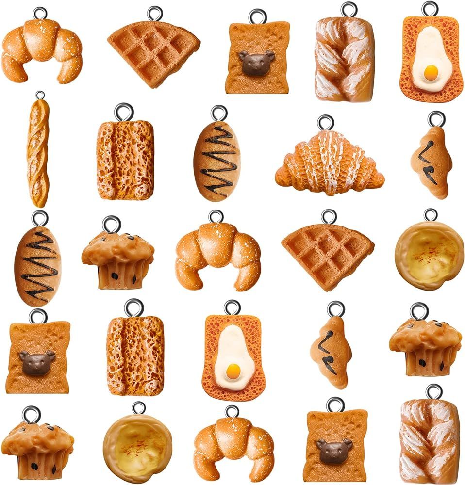 60 Pieces Handmade Simulation Food Bread Toast Pendant Charms Hanging Food Charms DIY Baking Char... | Amazon (US)