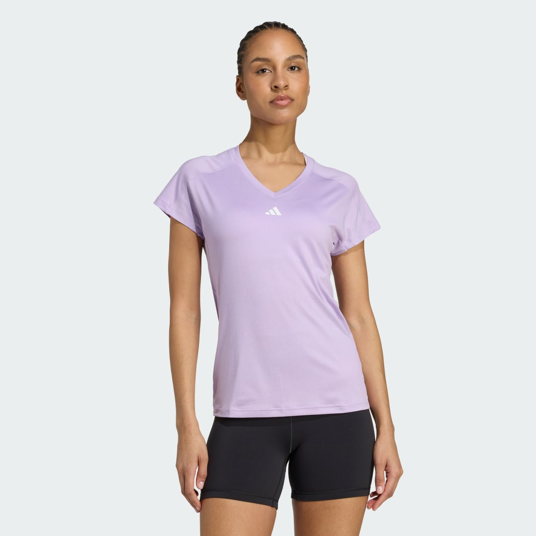 adidas AEROREADY Train Essentials Minimal Branding V-Neck Tee Powder Plum M - Womens HIIT Short Sleeve Shirts | adidas (US)