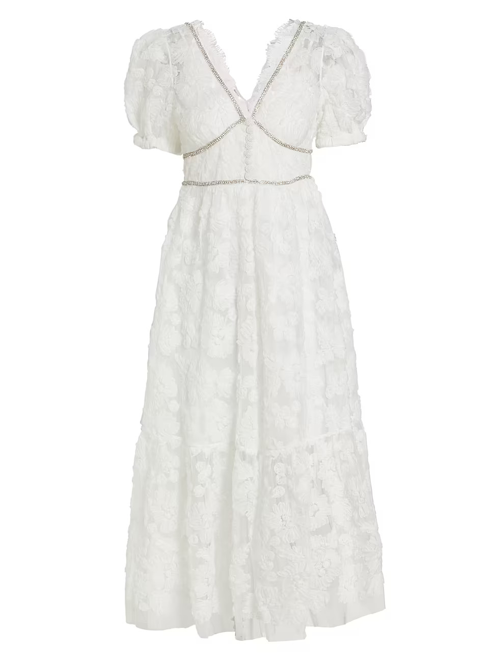 Embellished Ribbon Lace Midi-Dress | Saks Fifth Avenue