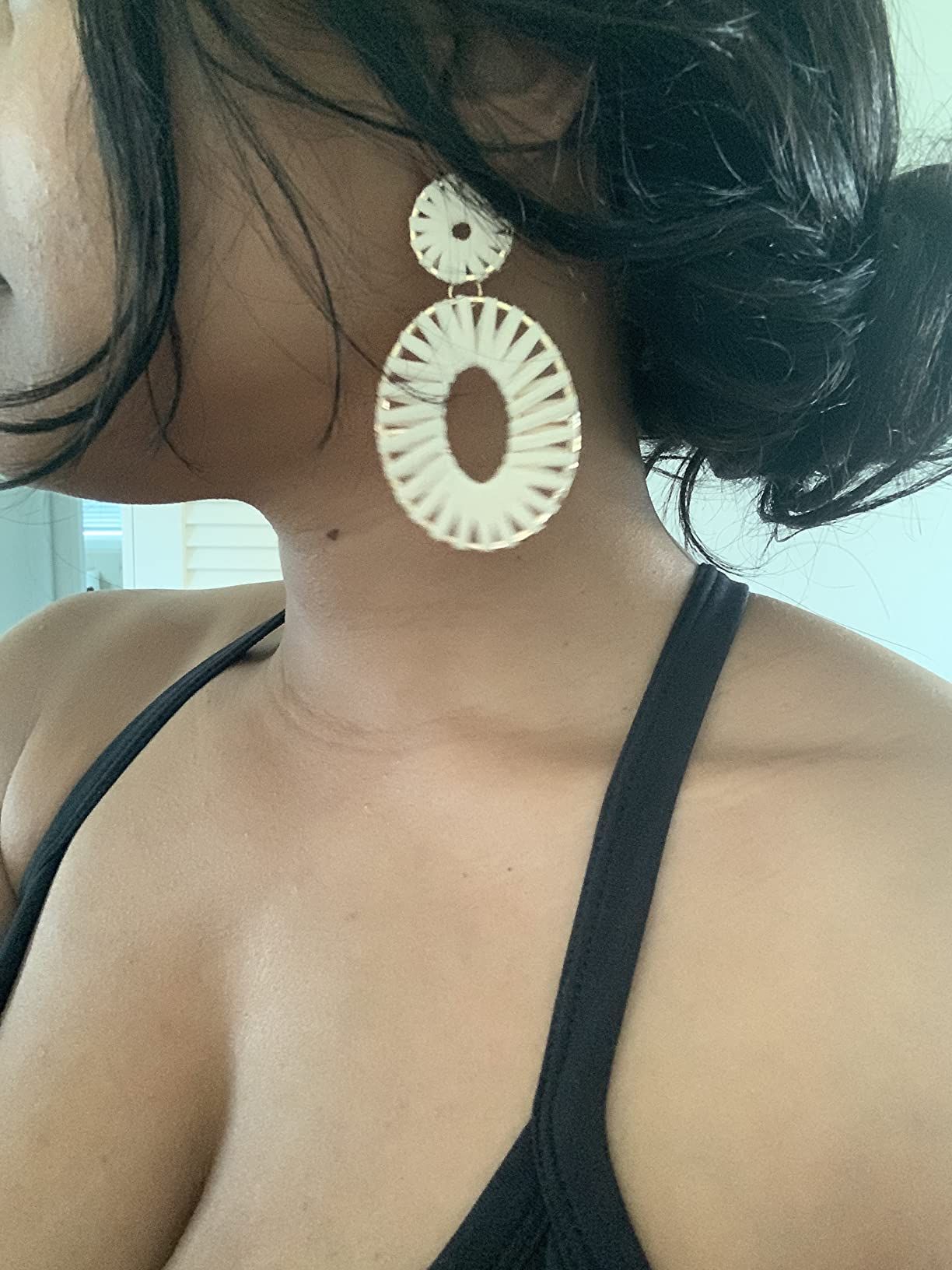 Raffia Tassel Hoop Drop Earrings Handmade Fashion Statement Jewelry for Women Girls | Amazon (US)