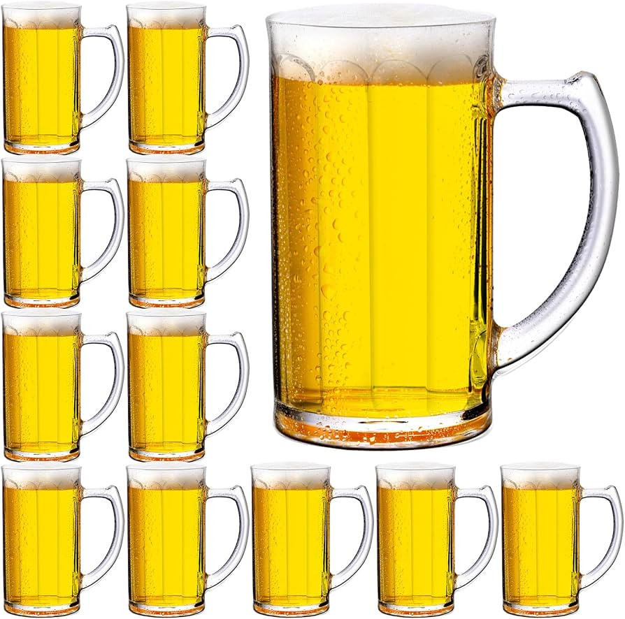 Domensi 12 Pcs 12 oz Small Plastic Beer Mugs with Handles Small Clear Plastic Steins Beer Glasses... | Amazon (US)