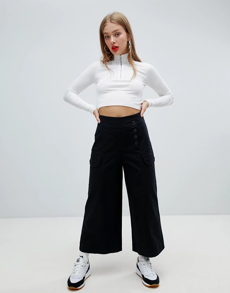 ASOS DESIGN culottes with wide leg and pockets-Black | ASOS (Global)