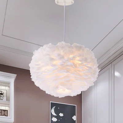 1-light Pendant Light With White Feather Shade | Wayfair North America