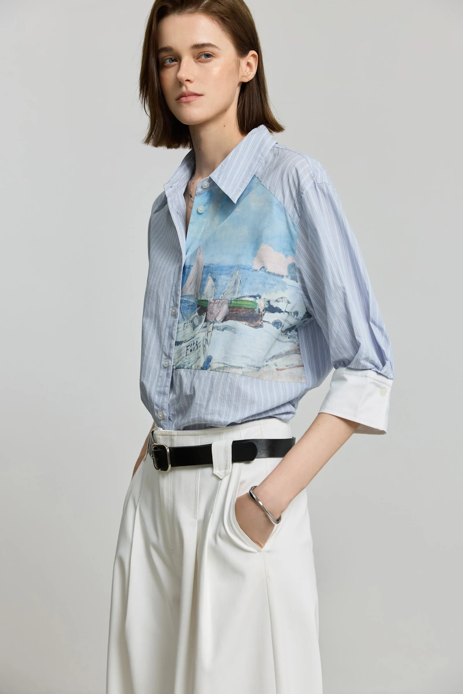 LILY 100% Cotton Artistic Stripe Print Shirt | LILY Studio