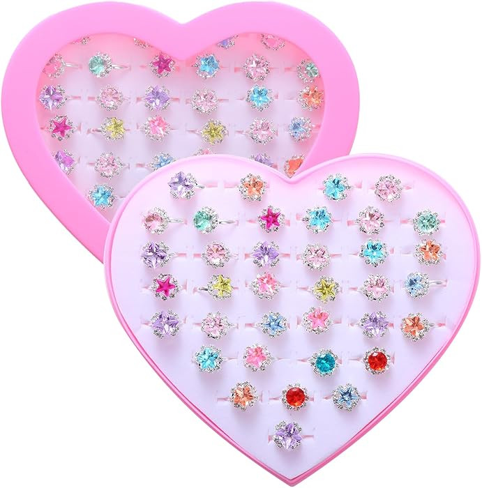 36pcs Little Girl Rhinestone Gem Rings,Adjustable,Random Color Style Diamond Kids Play Rings in B... | Amazon (US)