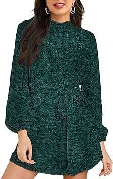 LaSuiveur Women’s Lantern Long Sleeve Sweater Dress Waist Tie Knot Chenille Sweater Dress | Amazon (US)