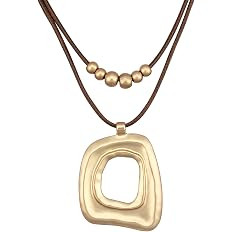Boho Necklaces for Women Chunky Circle Necklace Layered Boho Circle Leather Choker Necklace Long ... | Amazon (US)