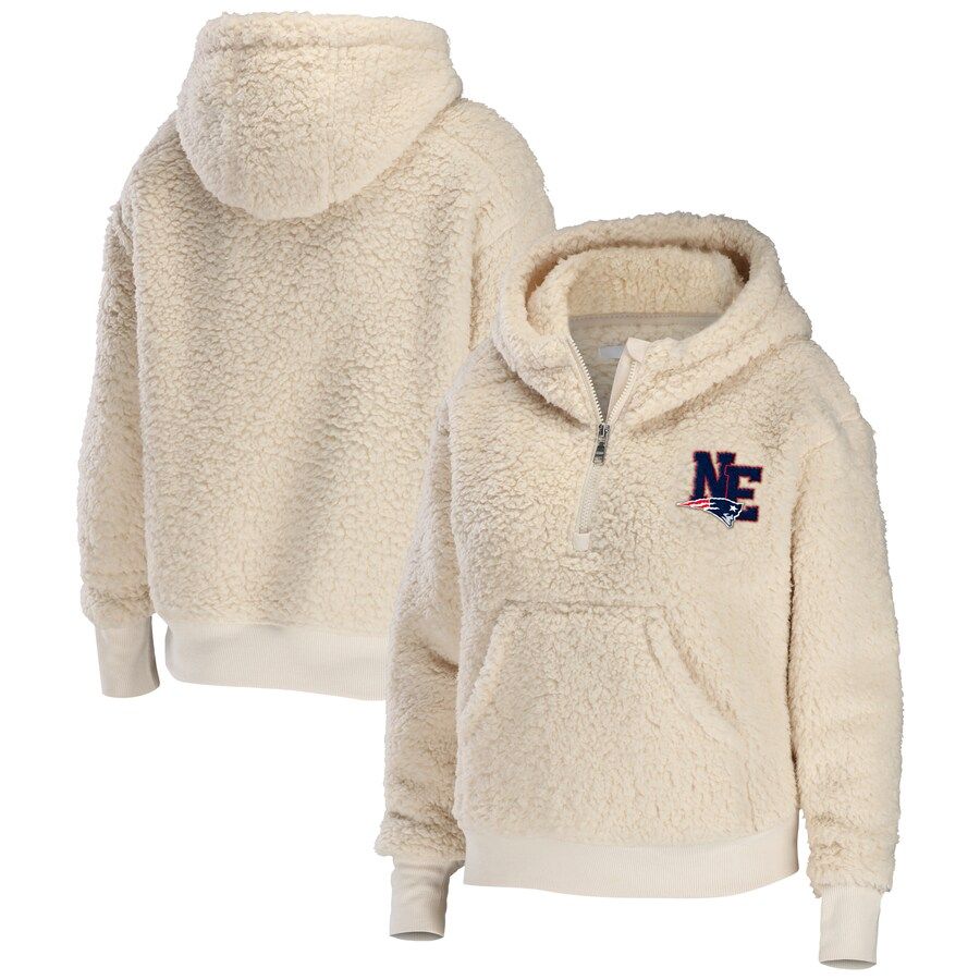 New England Patriots WEAR by Erin Andrews Women's Sherpa Half-Zip Hoodie - Cream | Fanatics