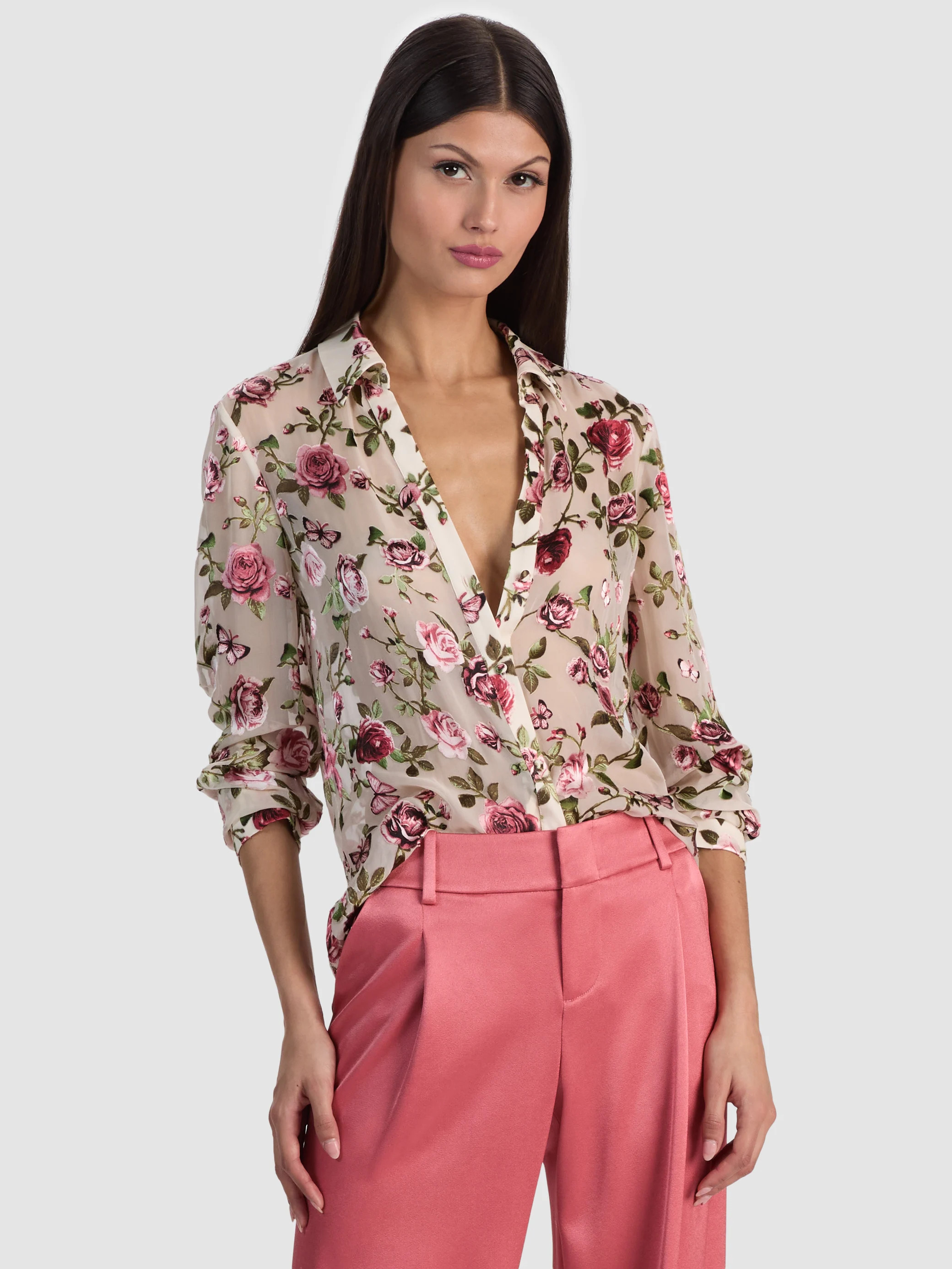 alice + olivia ELOISE BUTTON DOWN BLOUSE | Alice + Olivia