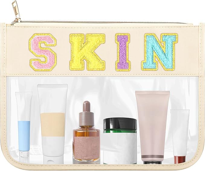 Kigeli Chenille Letter Clear Zipper Pouch Transparent Hair Skin Things Letter Bag Portable Makeup... | Amazon (US)