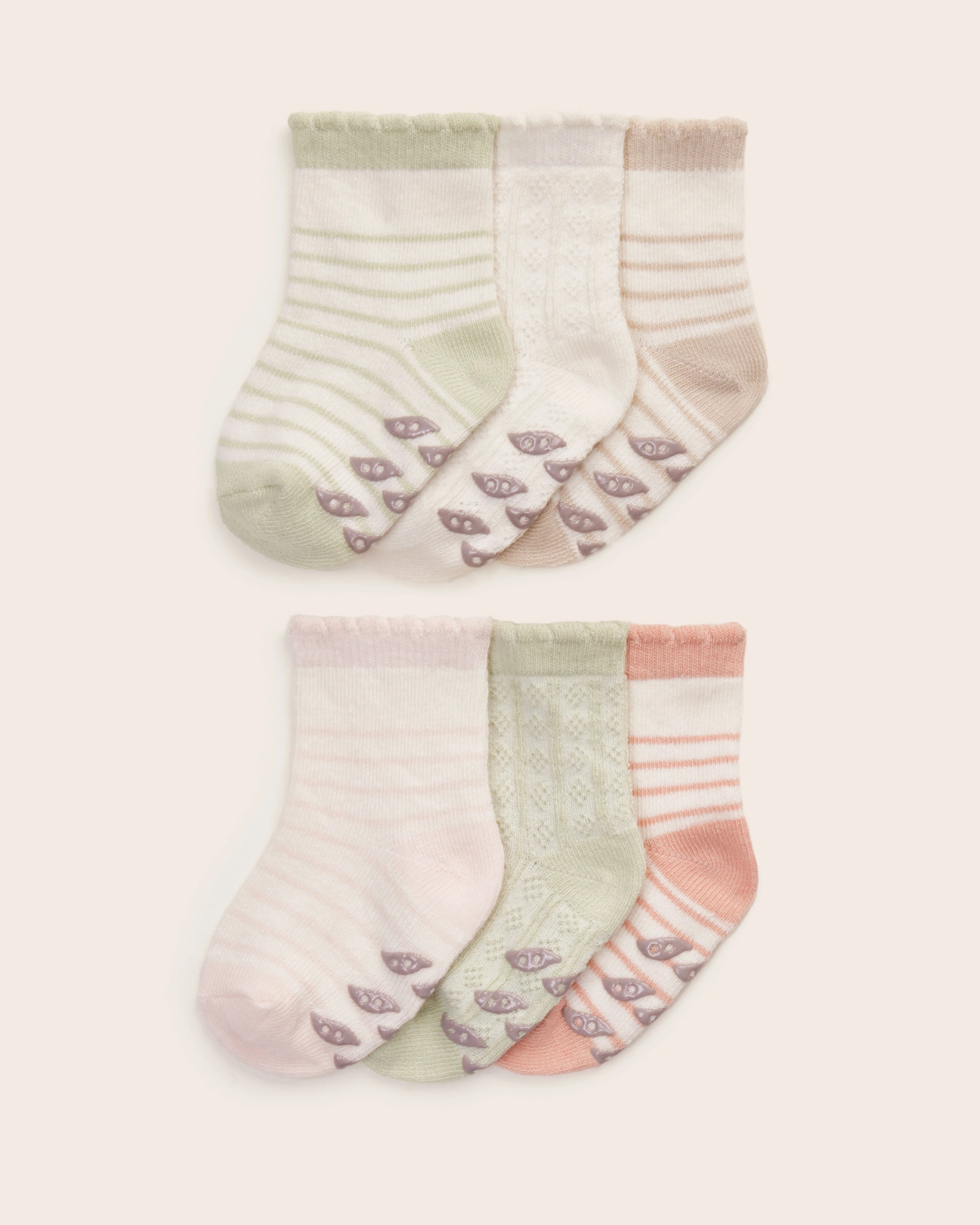 6-Pack Baby Girl Pointelle Trim Socks With Grips | easy-peasy
