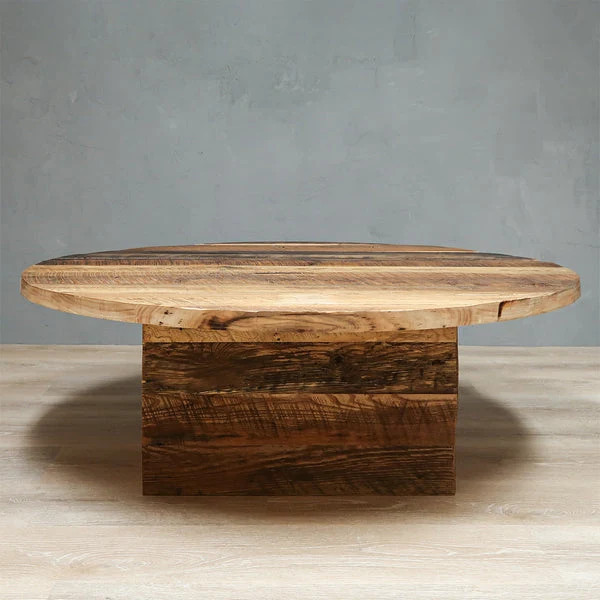 Round Reclaimed Coffee Table W/ Square Base | Urbandi