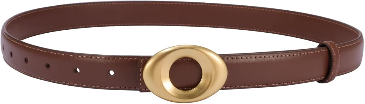 Women's Elegant Casual Genuine Leather Belt with Matte Oval Vintage Gold Buckle for Jeans Pants D... | Amazon (US)