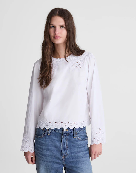 Embroidered Puff-Sleeve Top in Poplin | Madewell
