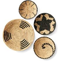 Artera Woven Wall Basket Decor - Set of 4 Oversized, Hanging Natural Wicker Seagrass Flat Baskets, R | Amazon (US)