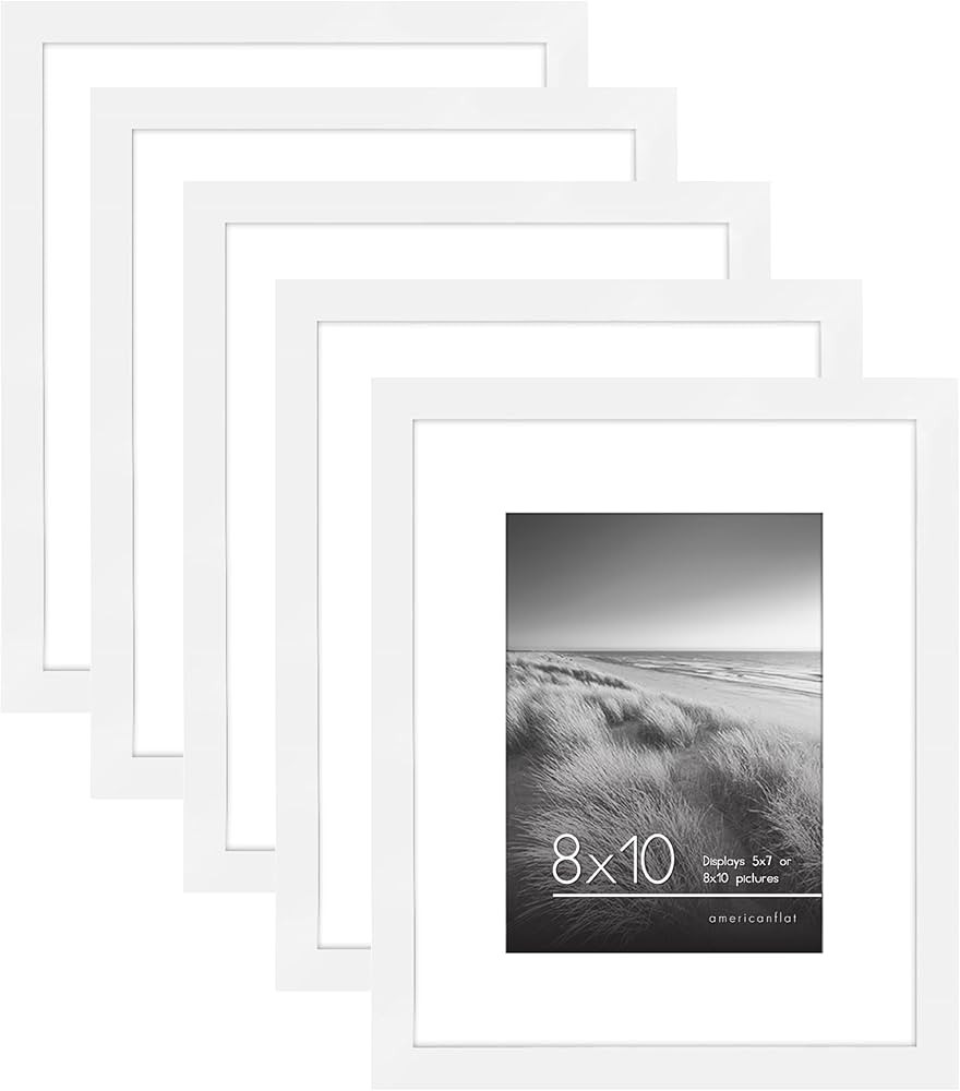 Americanflat 8x10 Picture Frame with Polished Plexiglass - Set of 5 - Use as 5x7 Frame with Mat o... | Amazon (US)