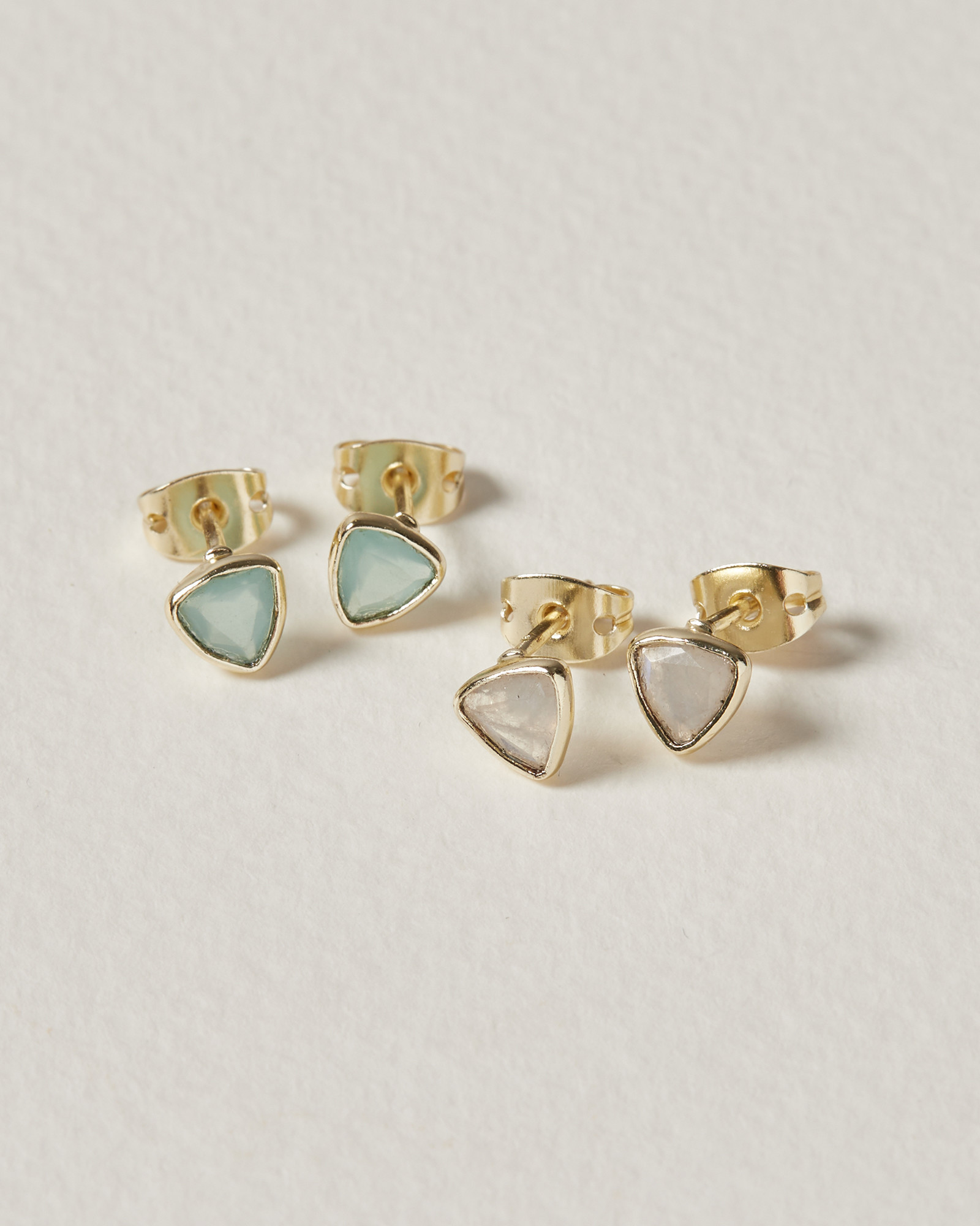 Ava Triangle Moonstone & Chalcedony Stud Earrings Set of Two | Oliver Bonas | Oliver Bonas (Global)