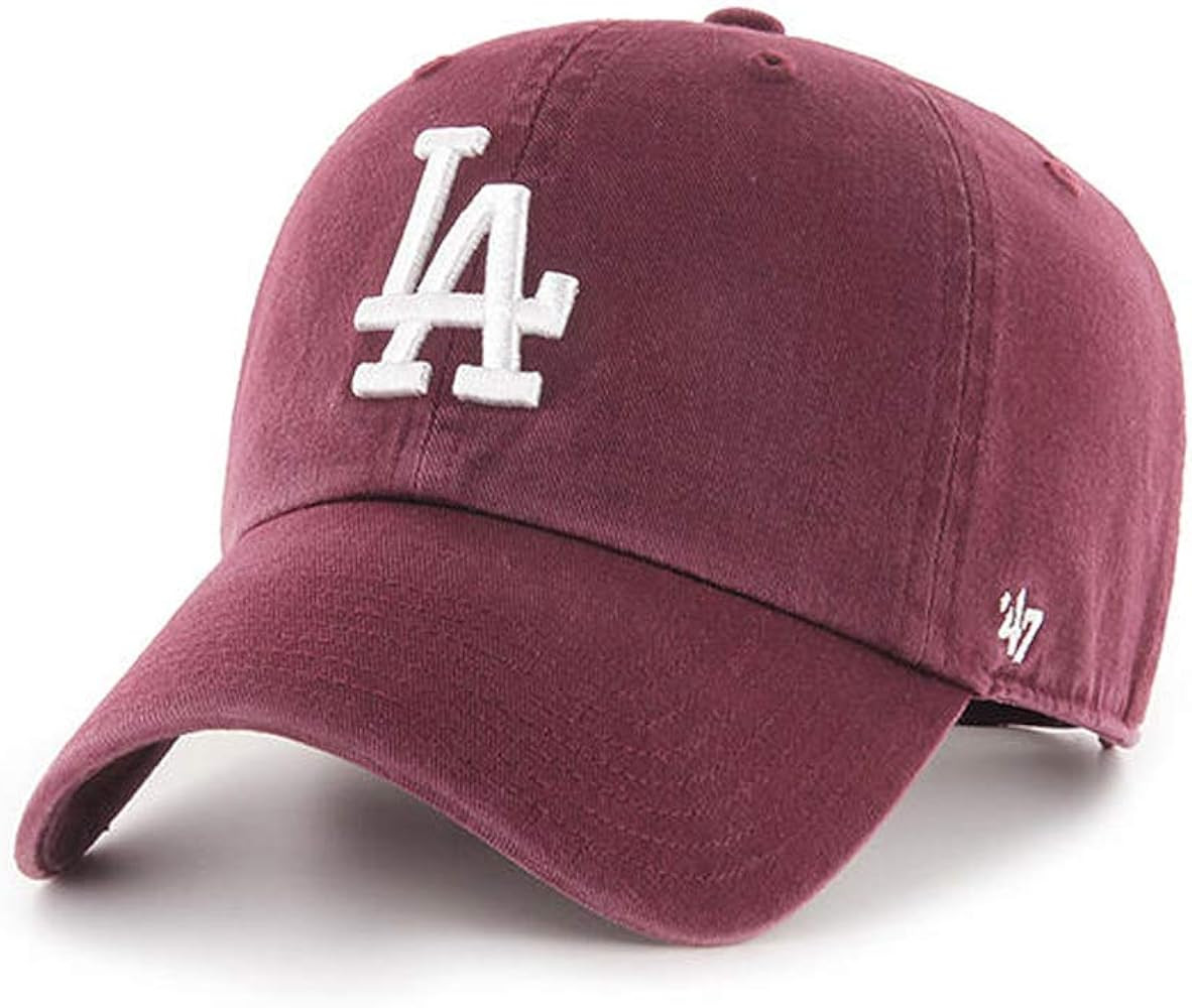 '47 Brand Los Angeles LA Dodgers Clean Up Hat Cap Dark Maroon/White | Amazon (US)