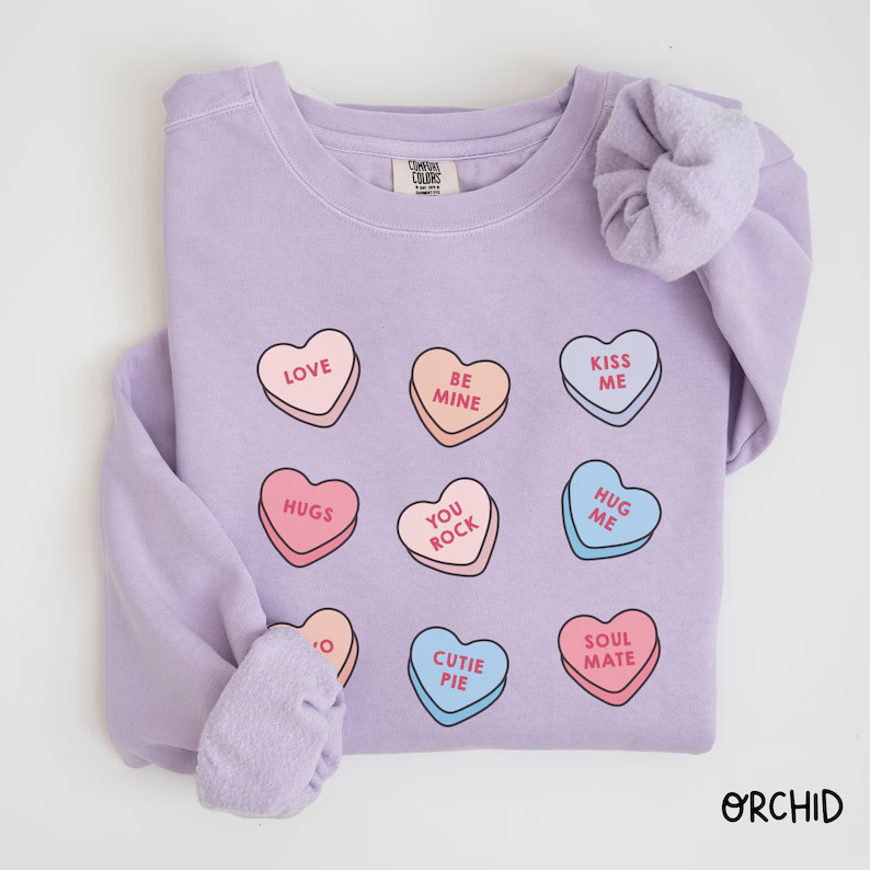 Valentines Day Comfort Colors® Sweatshirt Conversation Heart Mom Teacher Gift for Her Valentines... | Etsy (US)