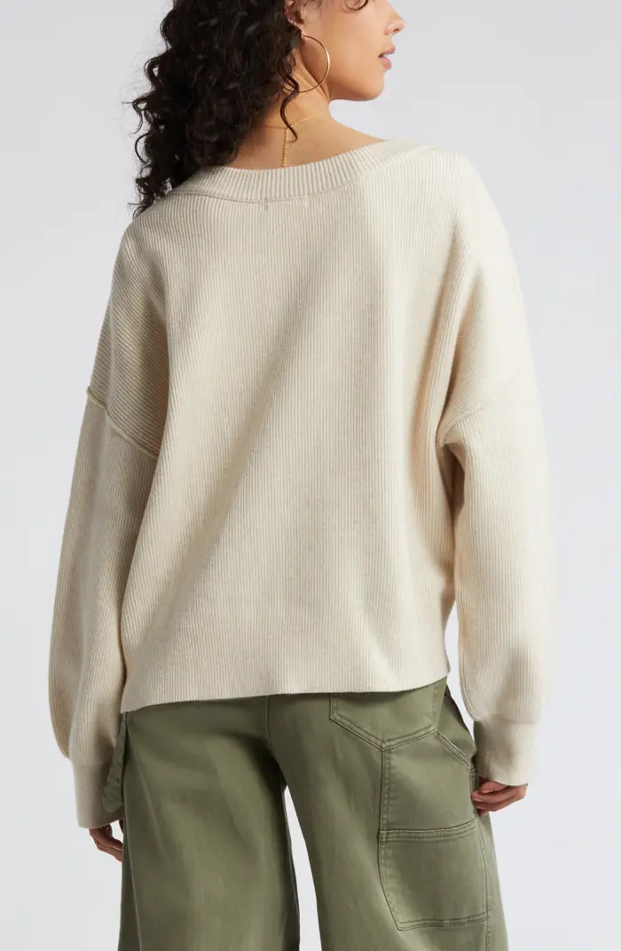 Seamed Oversize V-Neck Rib Sweater | Nordstrom