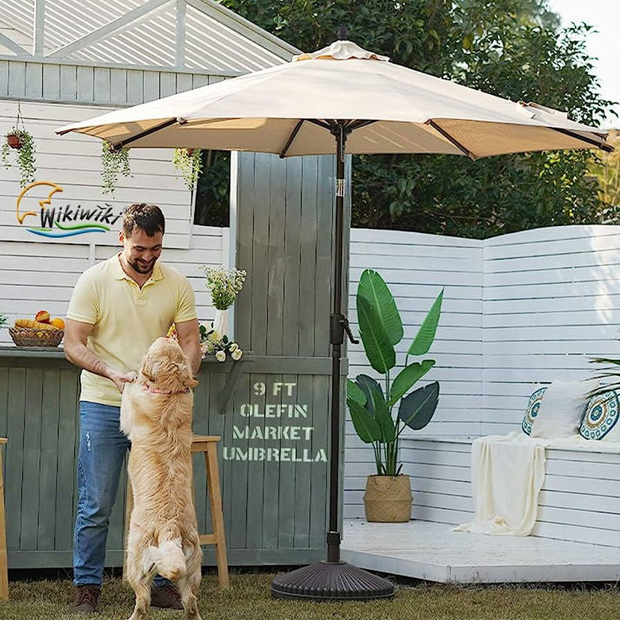 wikiwiki 9 FT Olefin Patio Umbrella Outdoor Market Umbrellas with 3-year Nonfading Olefin Canopy ... | Amazon (US)