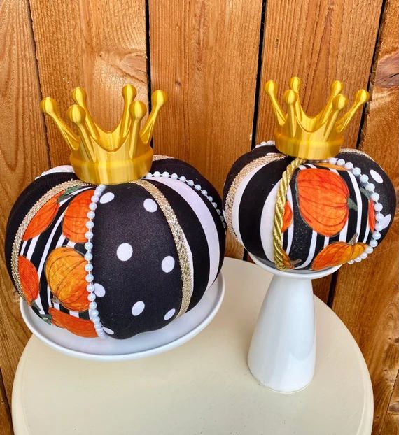 Fall Pumpkin Table Decor With Gold Crowns Fall Tiered Tray - Etsy | Etsy (US)