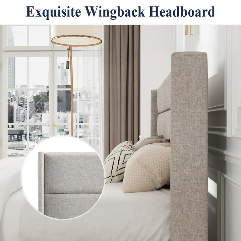 Allewie Queen Size Lift Up Platform Storage Bed Frame with Pannel Wingback Headboard, Light Beige | Walmart (US)