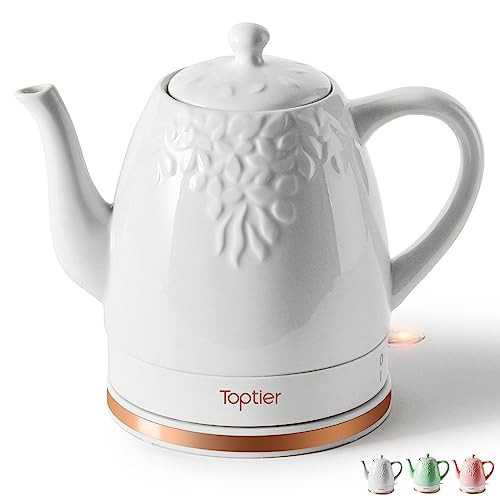 Toptier Electric Ceramic Tea Kettle, Boil Water Quickly and Easily, Detachable Swivel Base & Boil Dry Protection, Carefree Auto Shut Off, 1.5 L, White | Amazon (US)