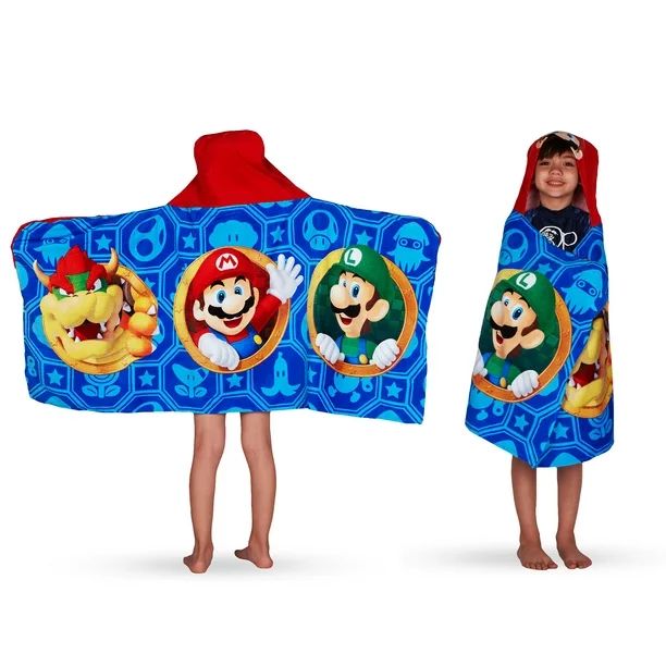 Super Mario Kids Bath and Beach Hooded Towel Wrap, 100% Cotton | Walmart (US)