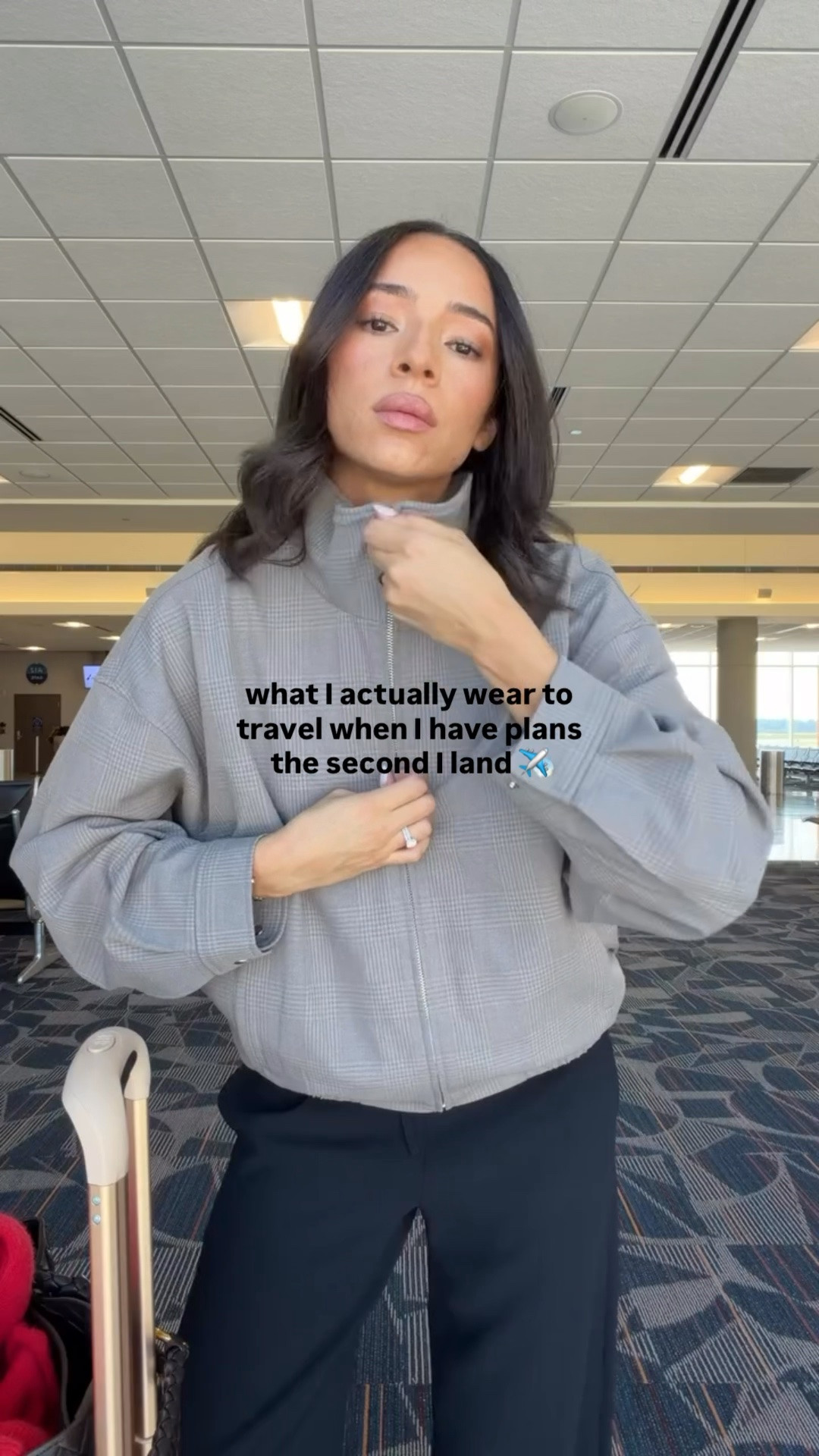 Travel outfit that’s comfy enough for the plane but chic enough for when you land! This plaid funnel neck jacket is the perfect fall layering piece from travel days to date nights. And the pants are viral for a reason! Stretchy waist, perfect drape, and NEVER wrinkle 🙌🏽 wearing a S jacket, S tank, and S pants (I’m 5’8” and these work great with flats) 

Airport outfit Travel outfit School drop off Casual fall outfit

#LTKootd #LTKTravel #LTKSeasonal