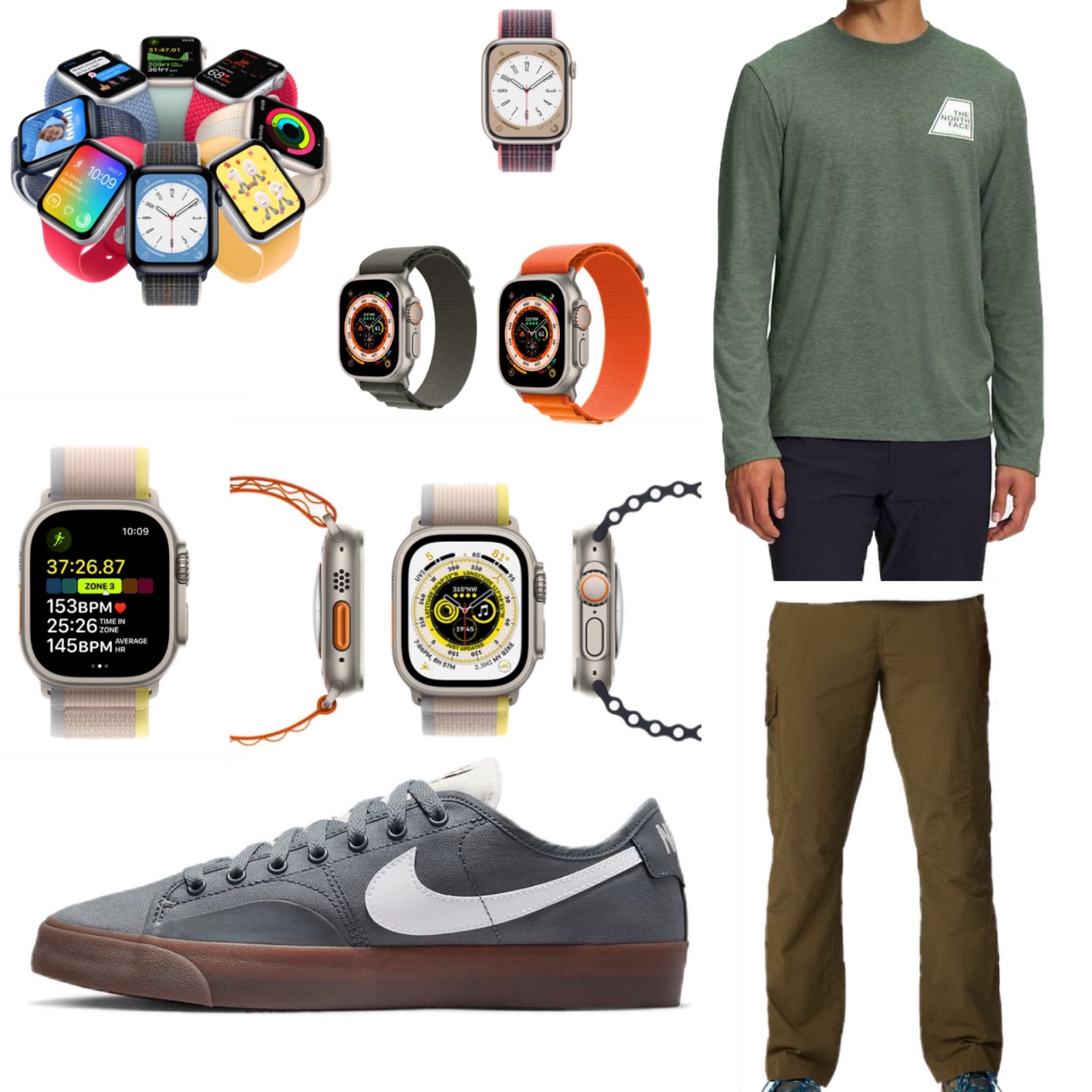 Apple Watch Ultra

Apple Watch Series 8

Apple Watch SE

Columbia Sports Men's Silver Ridge™ Cargo Pants.

The North Face Men’s Long-Sleeve Tri-Blend Logo Marks Tee

Nike SB BLZR Court
