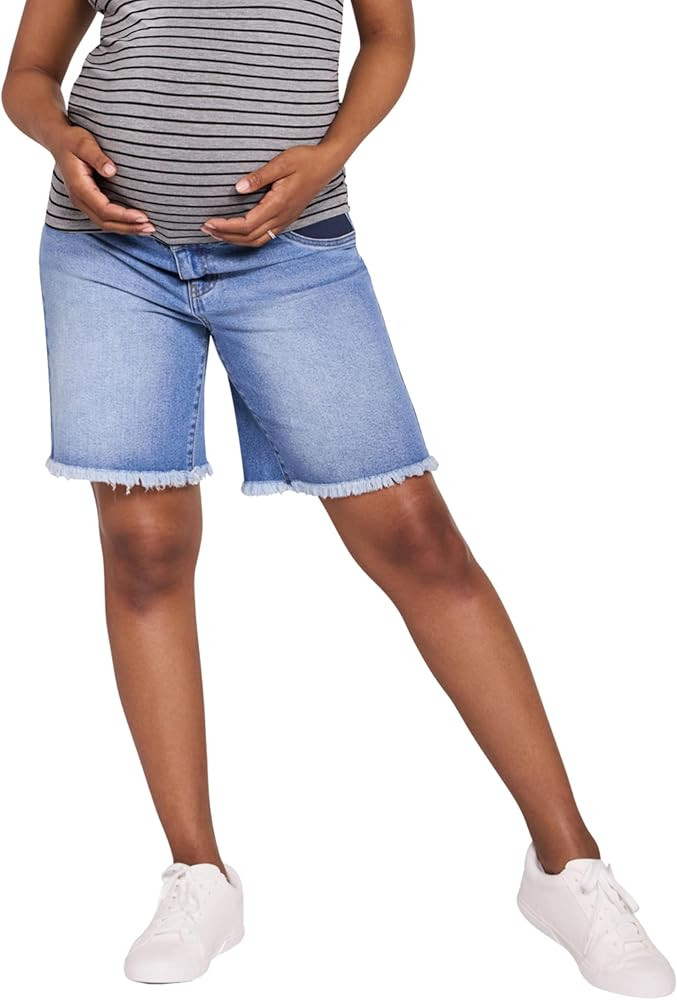Motherhood Maternity Women's Under the Belly Denim Pregnancy Shorts with Side Elastic Panel Inset... | Amazon (US)