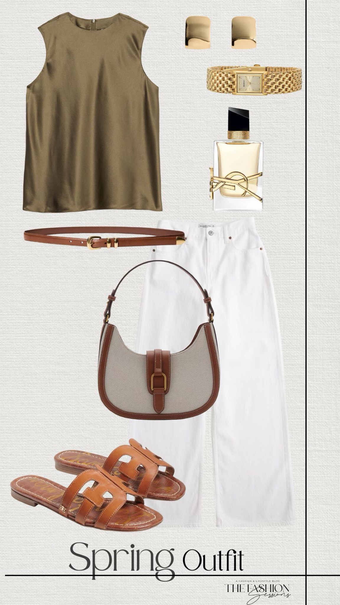 Spring Outfit | Satin Shirt | White Jeans | Brown Sandals | Brown Belt | YSL Perfume | 

#LTKStyleTip #LTKShoeCrush #LTKSeasonal