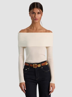 DOLAN FOLDOVER SWEATER - SOFT WHITE | Alice + Olivia