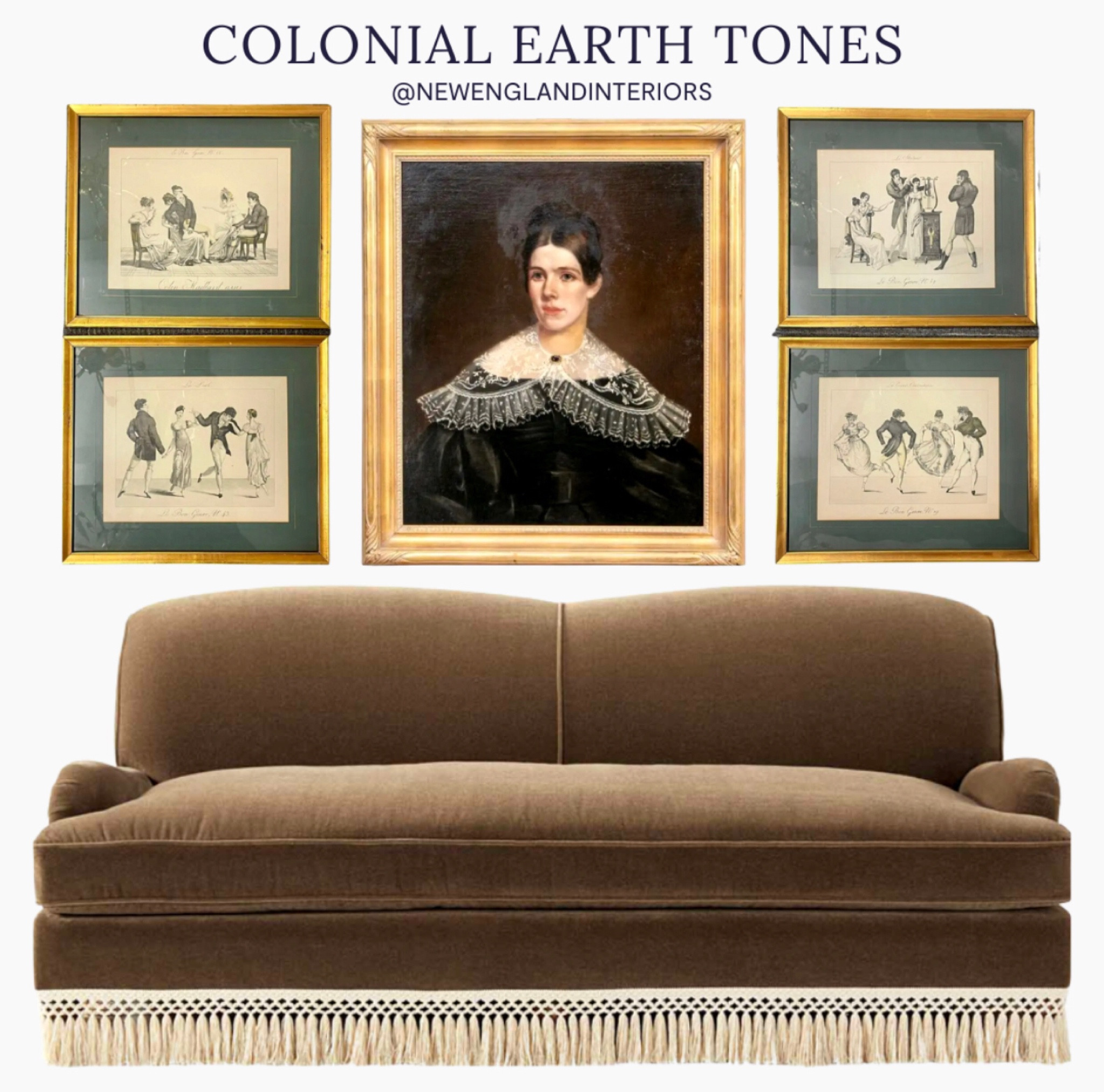 New England Interiors • Colonial Earth Tones • Velvet Fringe Sofa, Antique Wall Art Prints, Antique Wall Portrait. 🎨🖼️

#newengland #neutrals #portrait #antique #vintage #wallart #art #homeinspo #interiordesign #colonial

#LTKhome