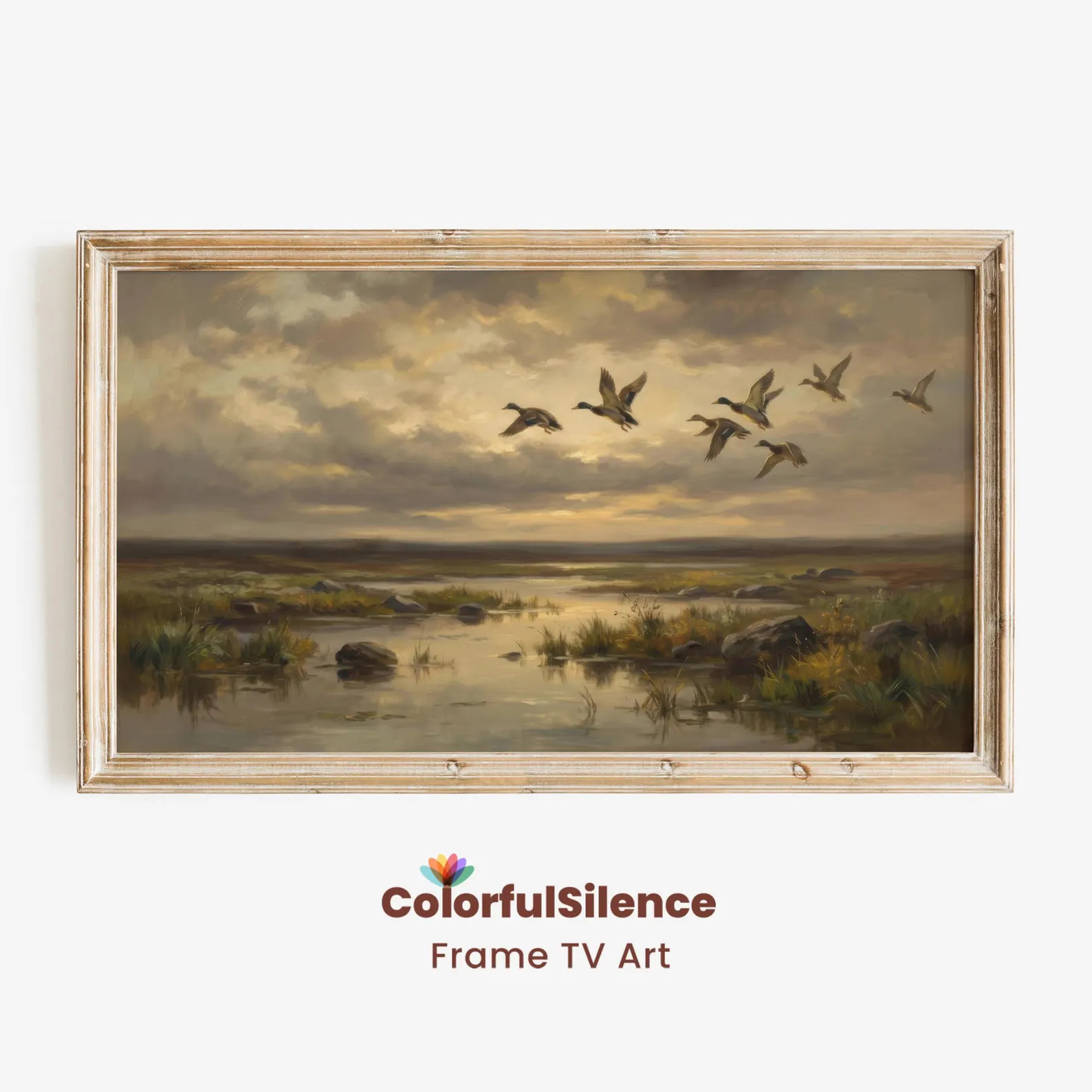 Flying Duck Frame TV Art, Mallard Duck Digital Painting, Muted Earthy Landscape Artwork, 4K Samsu... | Etsy (US)