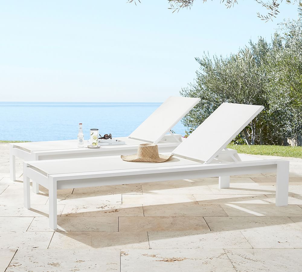 Malibu Metal Mesh Stackable Outdoor Chaise Lounge, Set of 2, White | Pottery Barn (US)