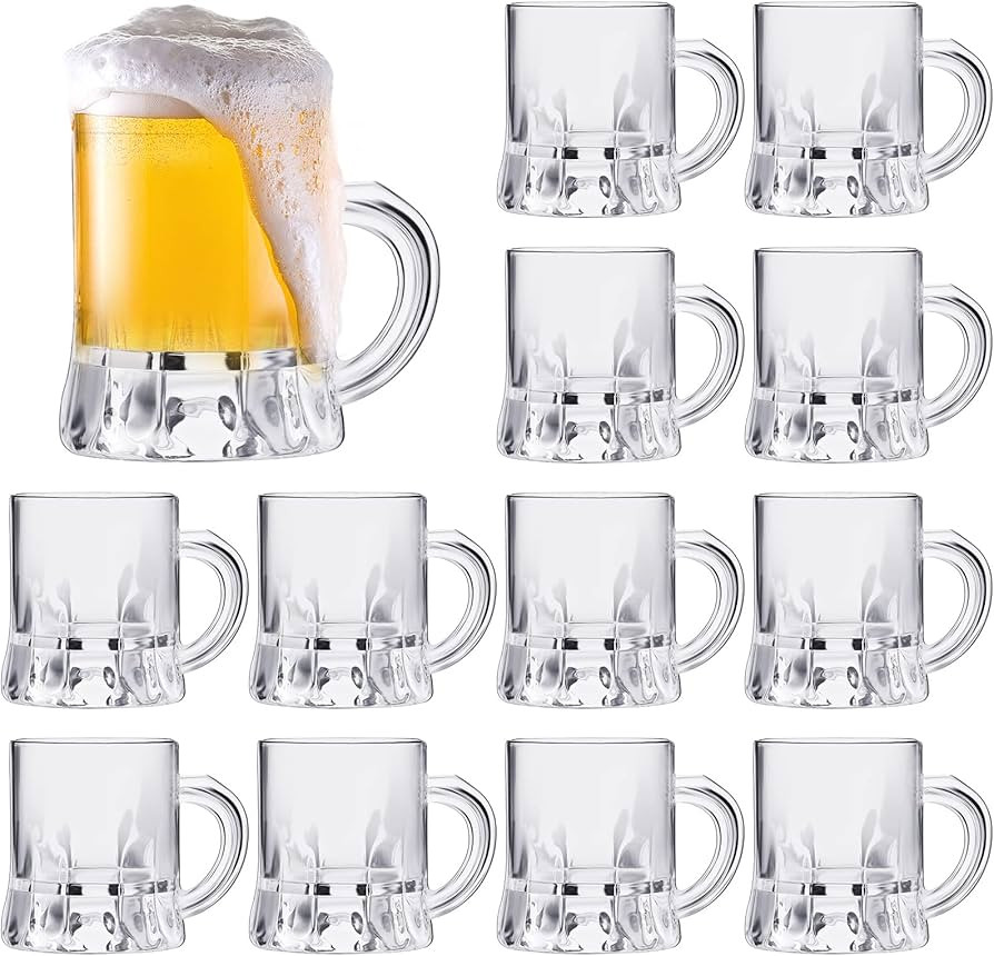 Meanplan 12 Pieces Mini Beer Mugs Bulk Shot Glasses Set 1oz Small Clear Stein with Handles Mini T... | Amazon (US)