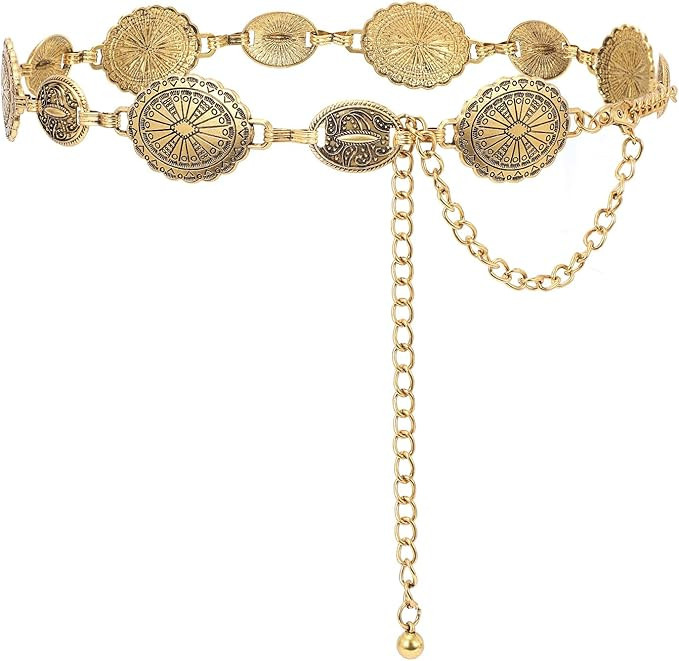 VONMELLI Western Chain Belt for Women Concho Silver Link Chain Belts for Jeans Dresses | Amazon (US)