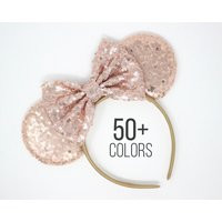 Rose Gold Mouse Ears One Size | Headband Party Choose Ear + Bow Color | Etsy (US)