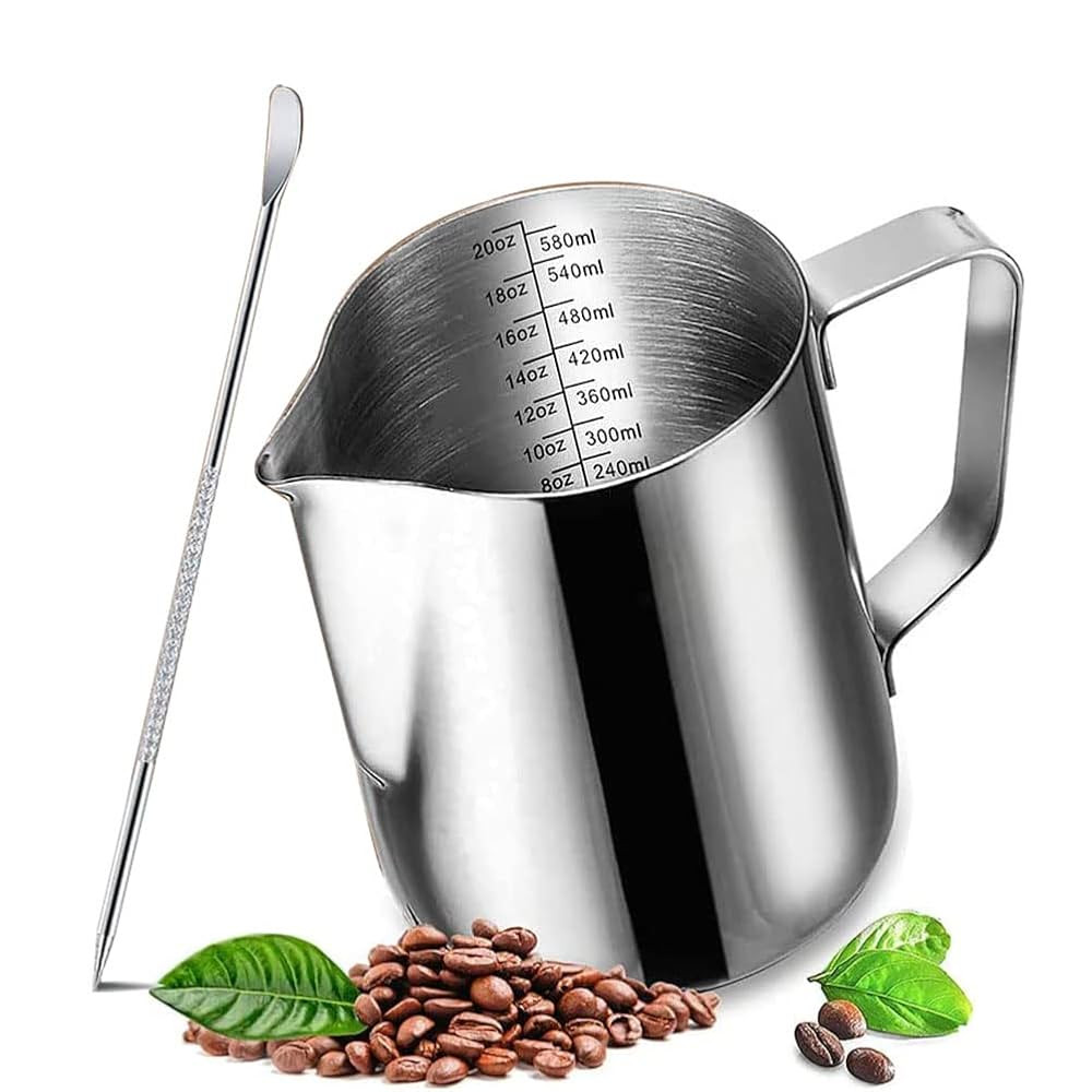 20 oz Milk Frothing Pitcher, 304 stainless steel 600ml milk can coffee frothing cup with art deco... | Amazon (US)