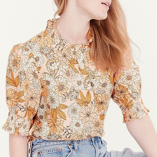 J.Crew: Smocked Puff-sleeve Linen Top In Zinnia Floral For Women | J. Crew US