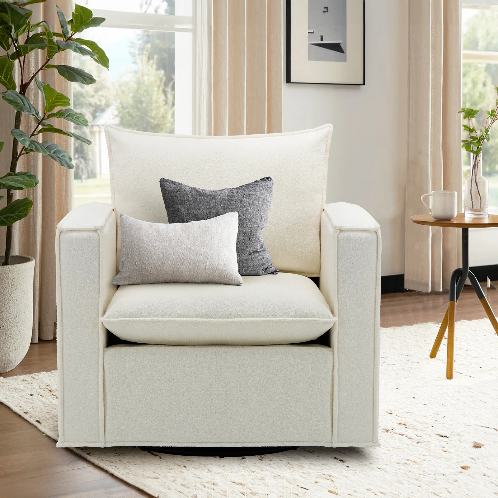 Inbox Zero Louretha 34" Wide Fabric Upholstered Swivel Armchair & Reviews | Wayfair | Wayfair North America