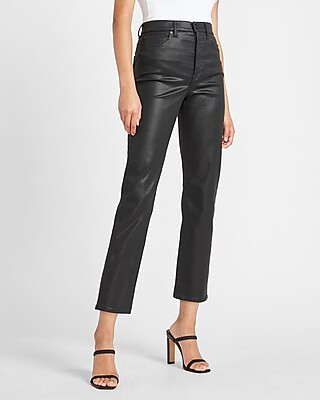Super High Waisted Black Coated Straight Jeans | Express