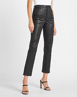 Super High Waisted Black Coated Straight Jeans | Express
