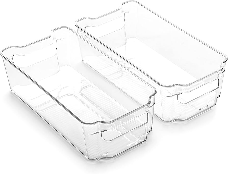 BINO | Stackable Storage Bins, Medium - 2 Pack THE STACKER COLLECTION Clear Plastic Built-In Hand... | Amazon (US)