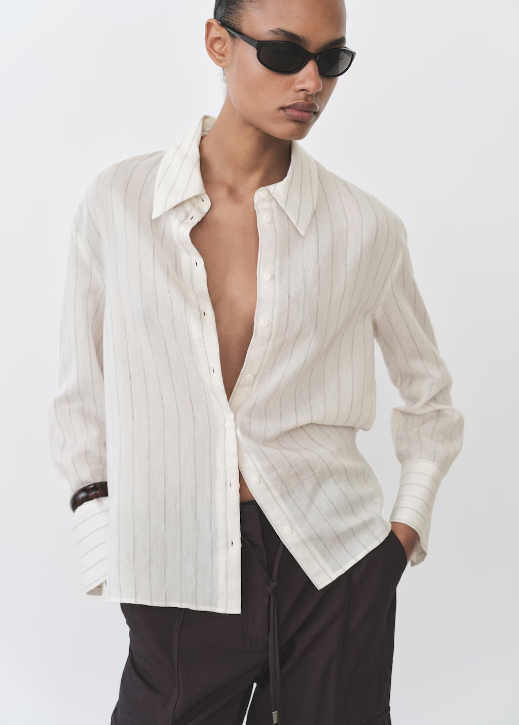 Stripe-print shirt - Women | MANGO United Kingdom | MANGO (UK)