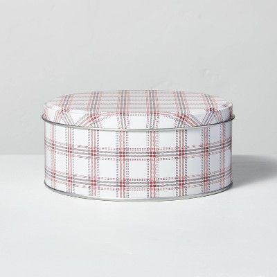 Small Plaid Round Gift Tin Red/Gray - Hearth &#38; Hand&#8482; with Magnolia | Target